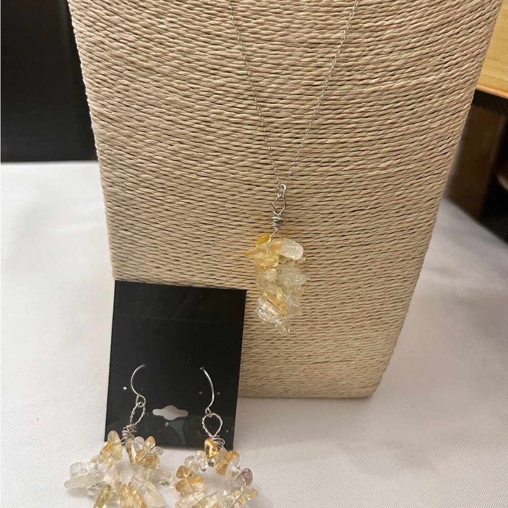 NEW Sterling Silver Citrine Jewelry Set Necklace and Earrings